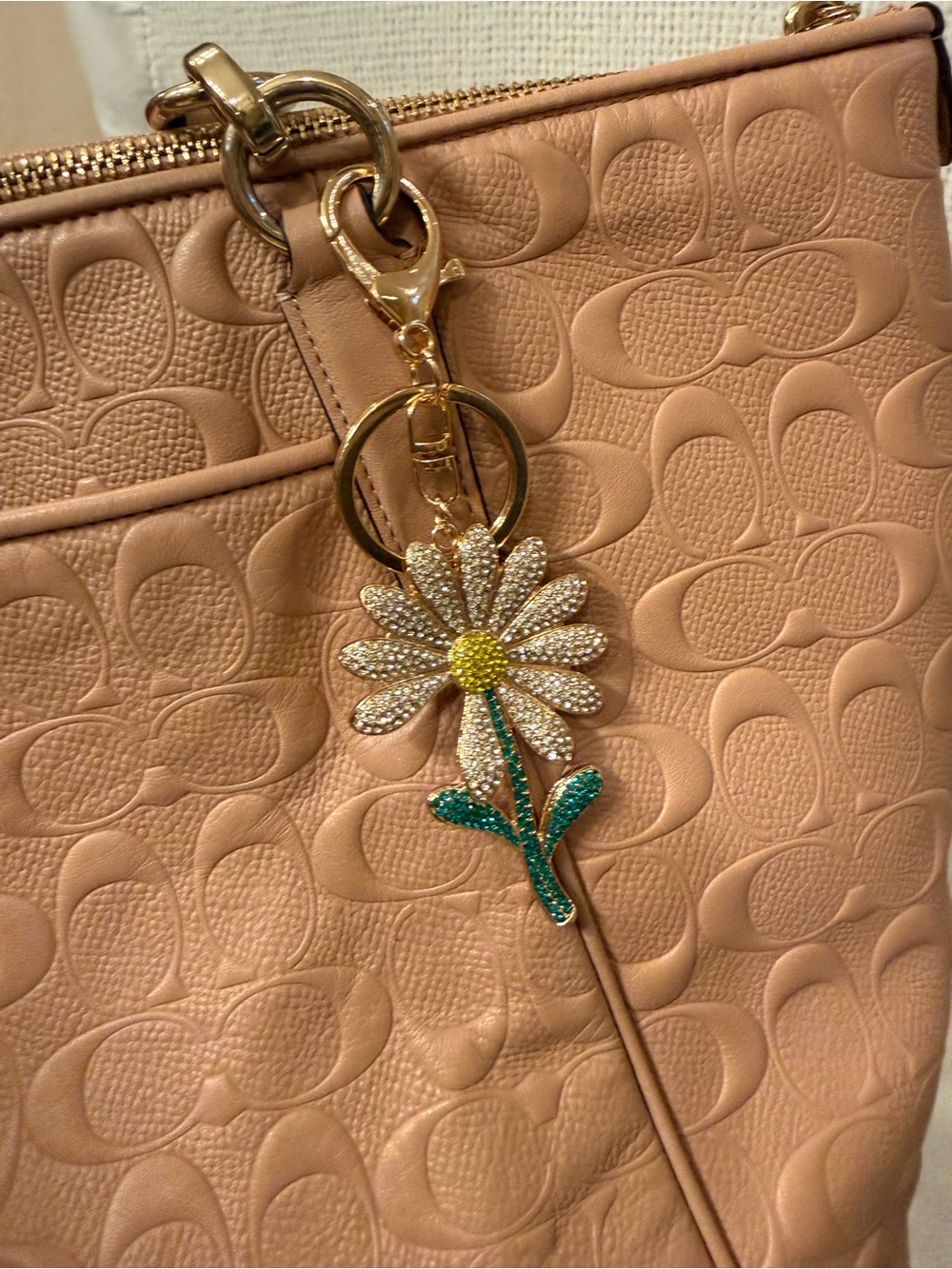 Rhinestone Daisy Flower Bag Charm Sparkly Floral Purse Accessory